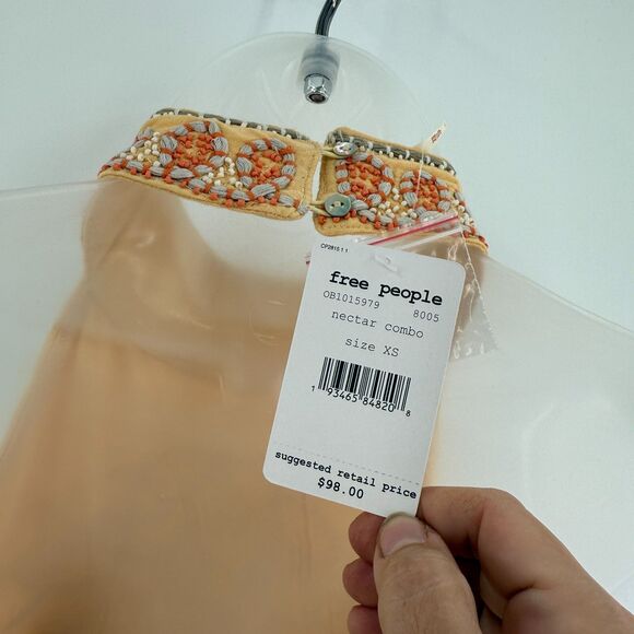 Free People Goa Embroidered Crop Top Yellow Size XS Tie Back Boho Halter Beaded - Picture 7 of 9